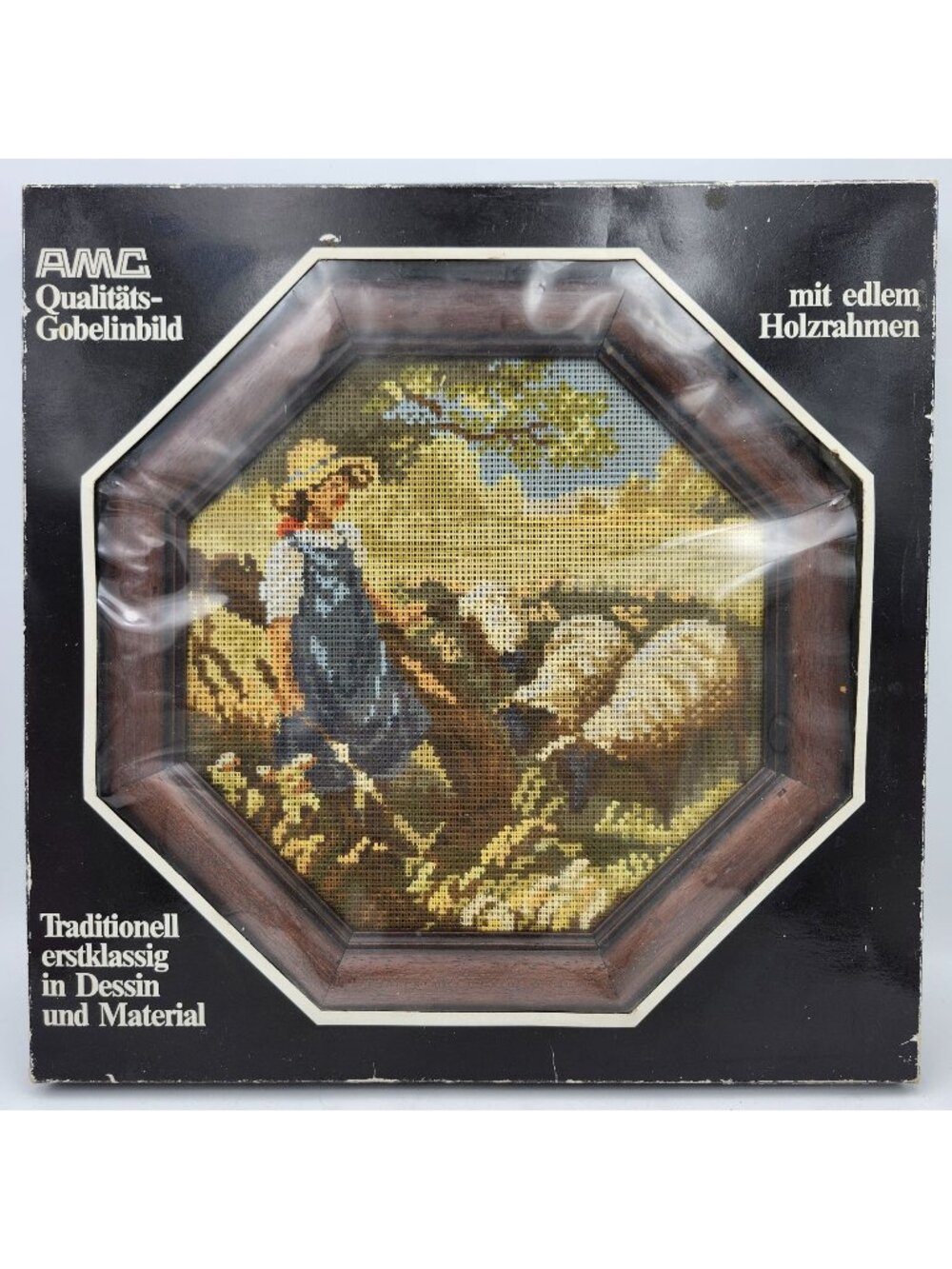 AMC German Needlepoint Kit Shepherdess Sheep Scene 8391886 Octagonal Gobelin